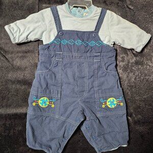 Y2K Catimini Baby Padded Overall Set 1M/54 Blue Quilted Dungarees & Top – EUC